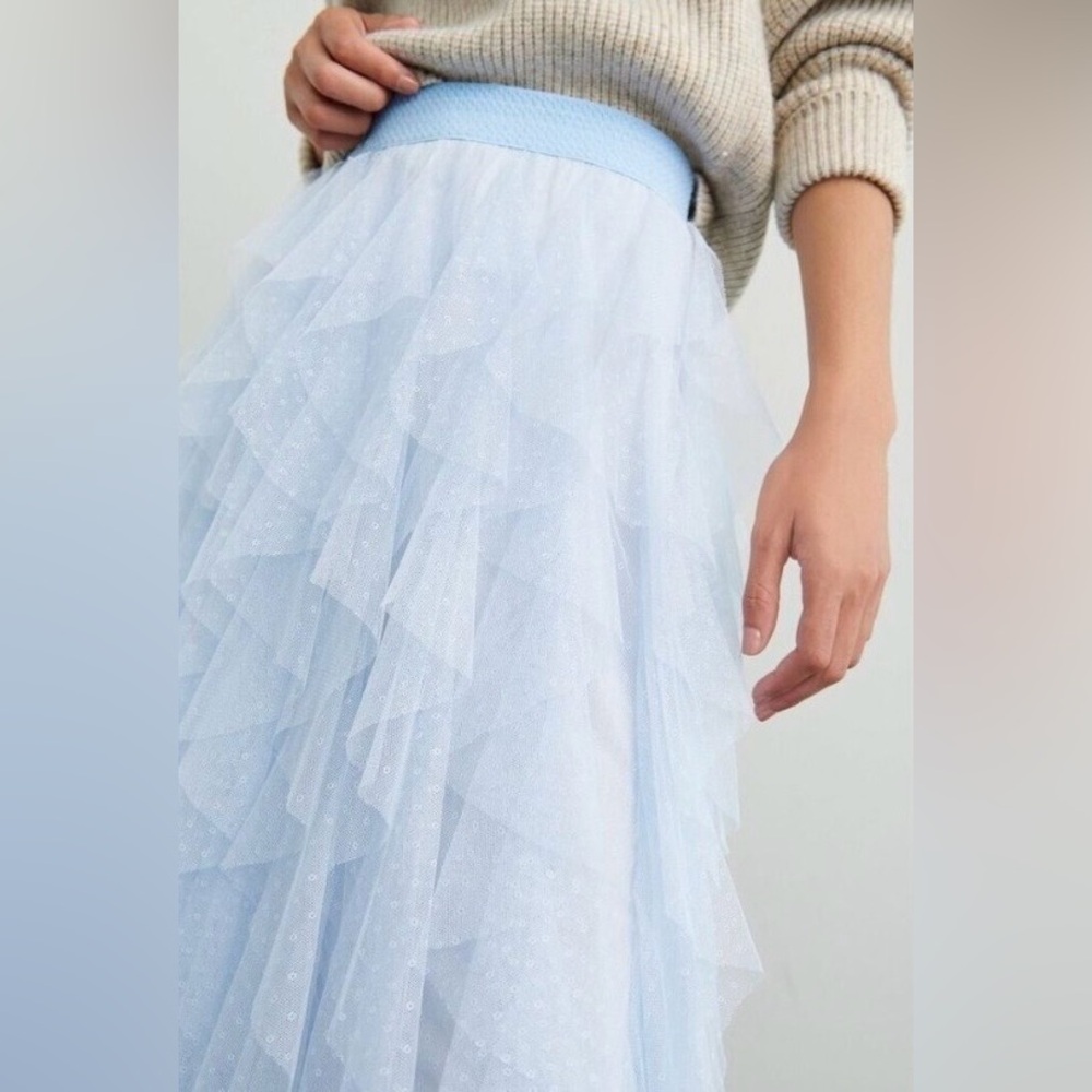 Anthropologie Le Cheri Ruffled Light Blue Tulle Skirt size XS - Picture 2 of 5